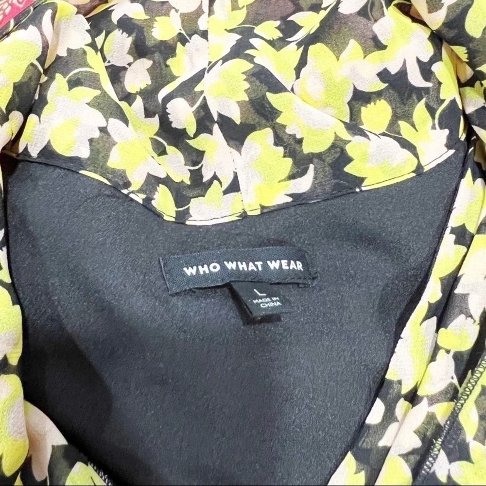 Who What Wear Yellow Floral Tie Neck Tiered Maxi Dress Sleeveless Black | Large - Picture 6 of 7